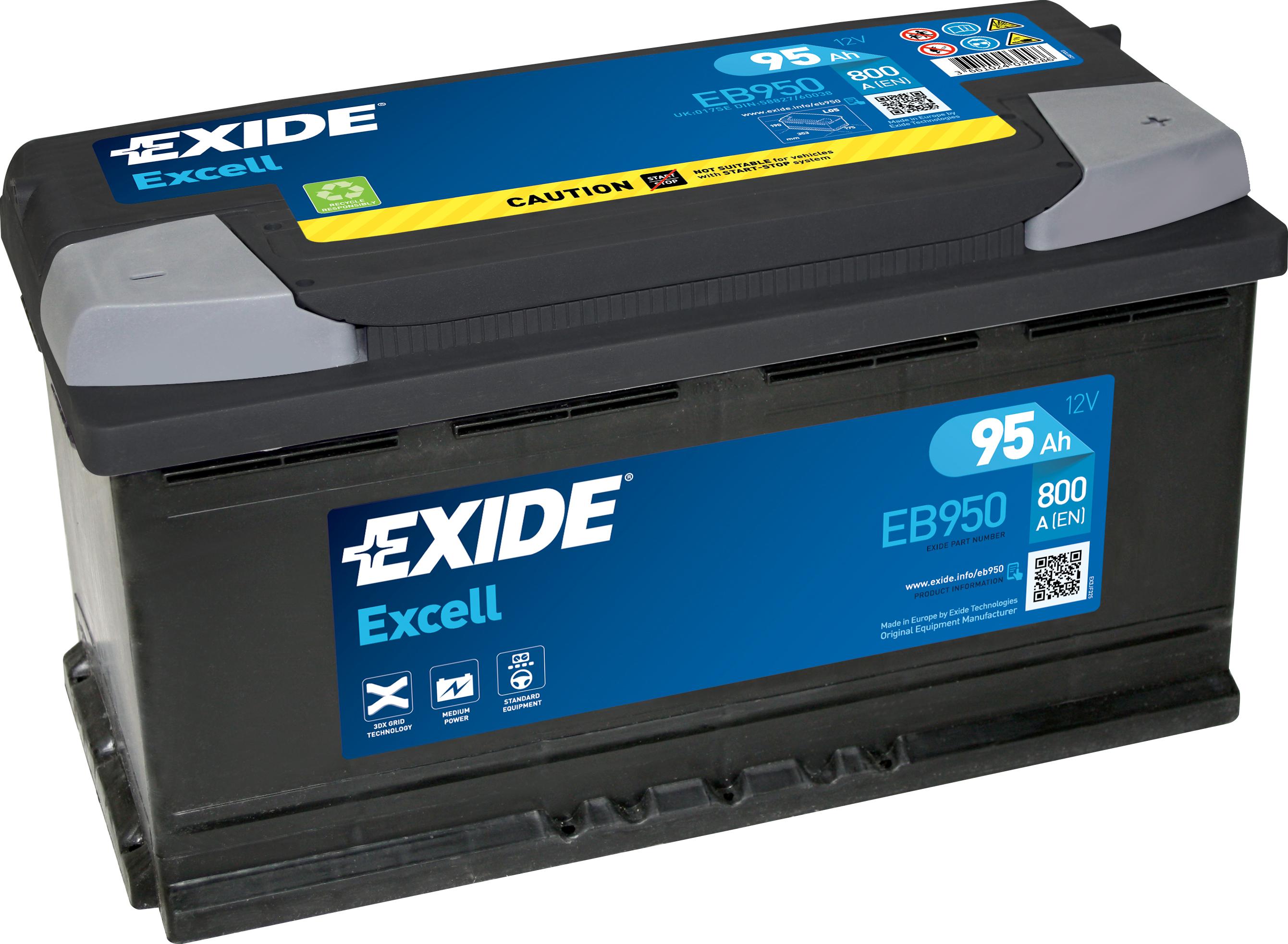 Акумулятор EXIDE EXCELL 95Ah Ев (-/+) (800EN) EB950